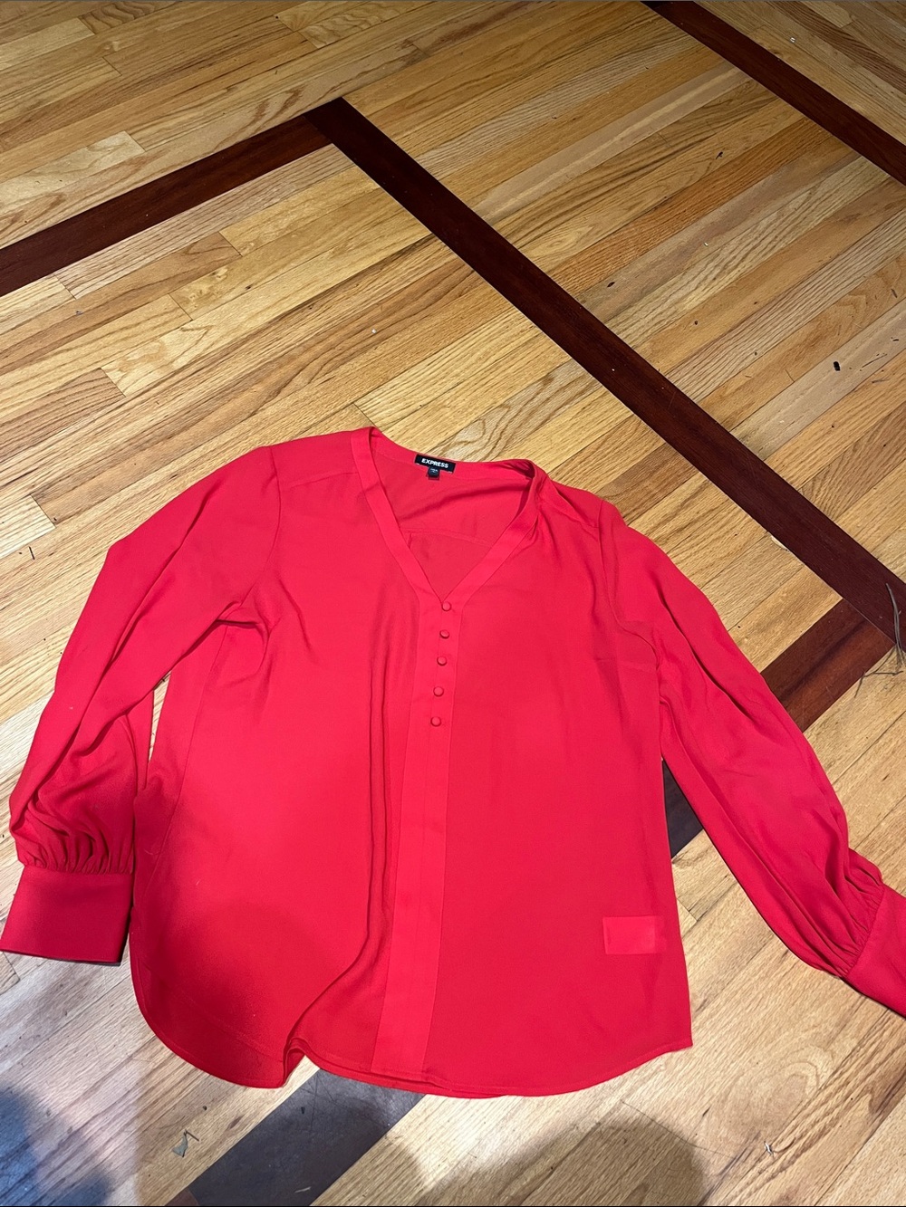 Express Vibrant Red V-Neck Button Blouse